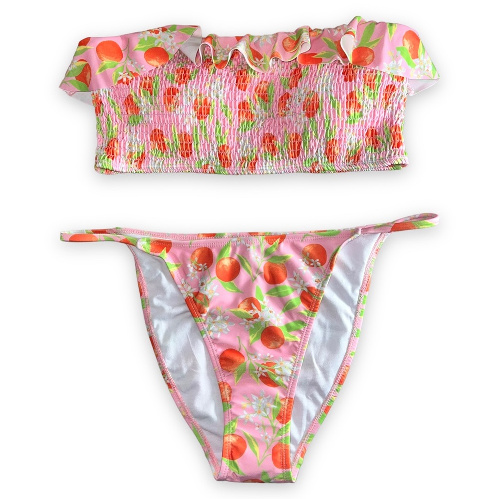 NEW LA LA Swim Pink Fruity Floral Print Matching Bikini Set Women’s Size L or XL